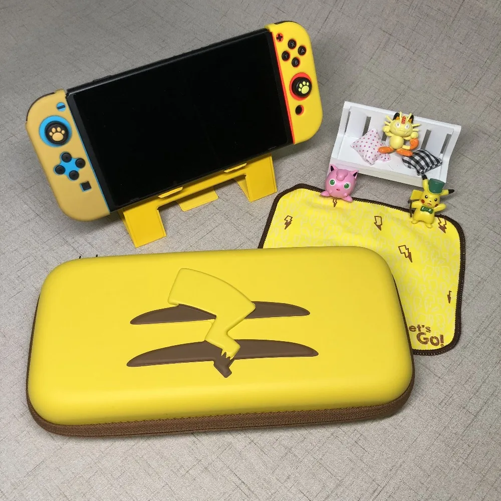 Силиконовый чехол Pikachus Eevee Joycon Thumstick Grips cap для Nintendo switch NS Console, Жесткий Чехол для хранения+ папка-подставка
