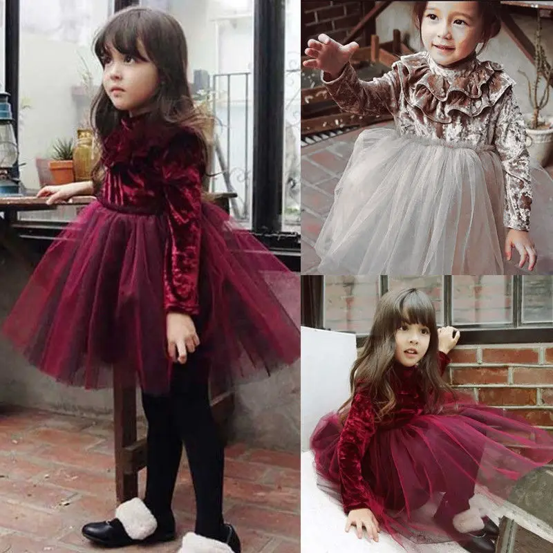 Fancy Princess Kids Baby Girl Dress Velvet Fleece Party Tulle Tutu Dresses Lovely Children Girls Patchwork Lace Sundress | Детская