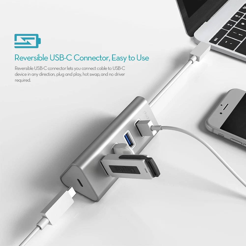 USB концентратор dodocool алюминиевый на 4 порта 3 0 с портом Type C|4 port usb 3.0|4 usbport |