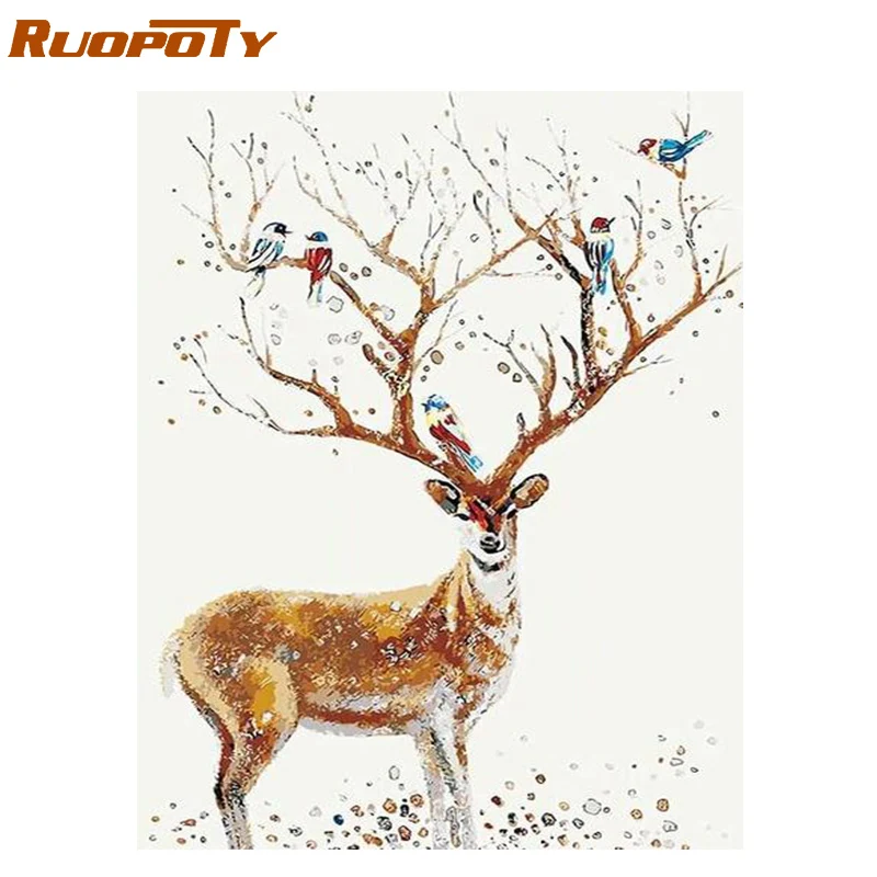 1907 RUOPOTY Рамка DIY Краска по номерам Луна Волк картина по номерам Акриловая Краска на холсте Ручная Краска ed домашний декор для стен произведение искусства - Цвет: 1907