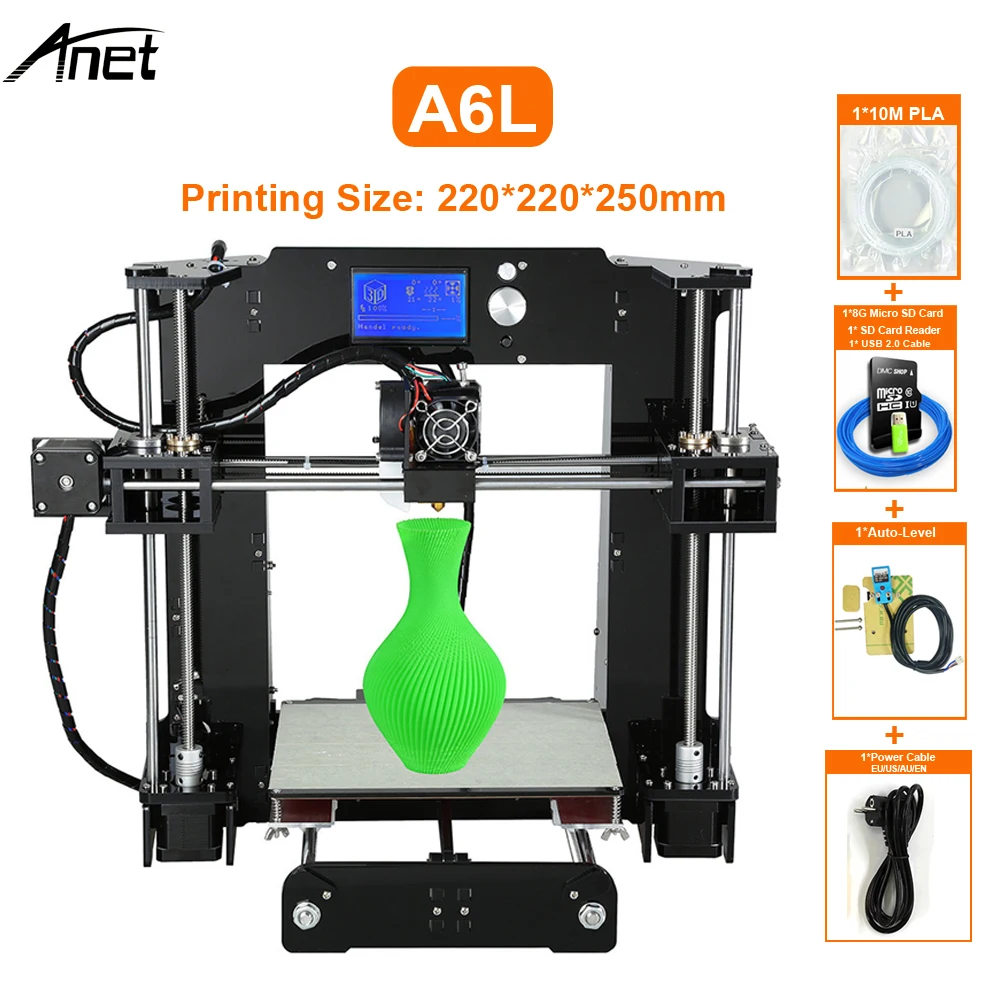 Anet A6L 3D принтер с самонивелирующимся высокоточным офлайн печатным столом DIY Kit