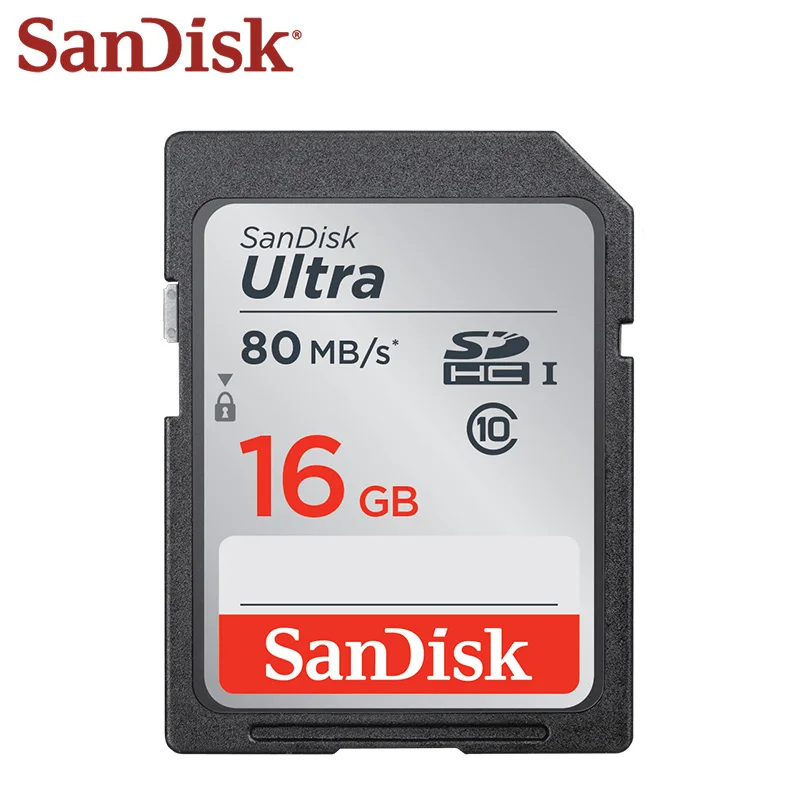 Карта памяти Sandisk 16 ГБ SDHC максимальная скорость чтения 80 м/с Ultra SD карта класс 10