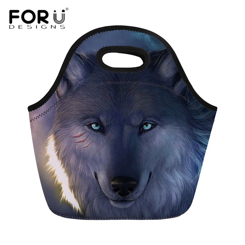 FORUDESIGNS/крутые женские неопреновые сумки для обеда с объемным животным волком