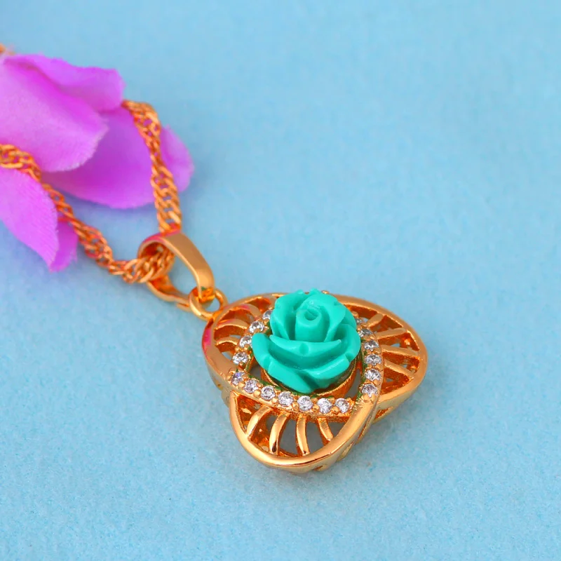 Rose language Green for Innocence gold tone AAA Zirconia Crystal Fashion Jewelry Necklaces Pendants Ladys LN613 | Украшения и