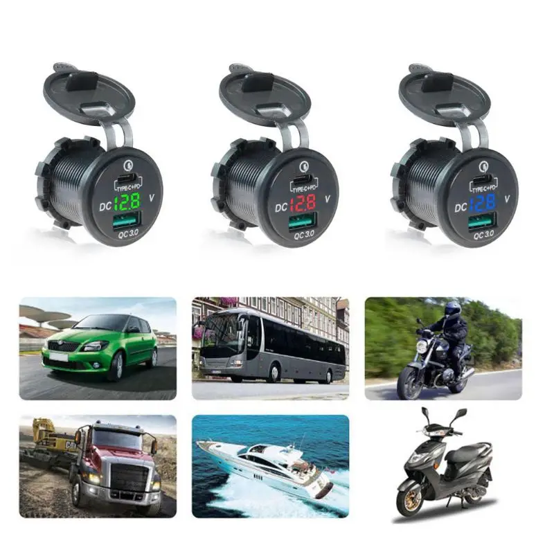 Водонепроницаемый 12В 24В Тип C PD QC 3 0 USB Автомобильное зарядное устройство