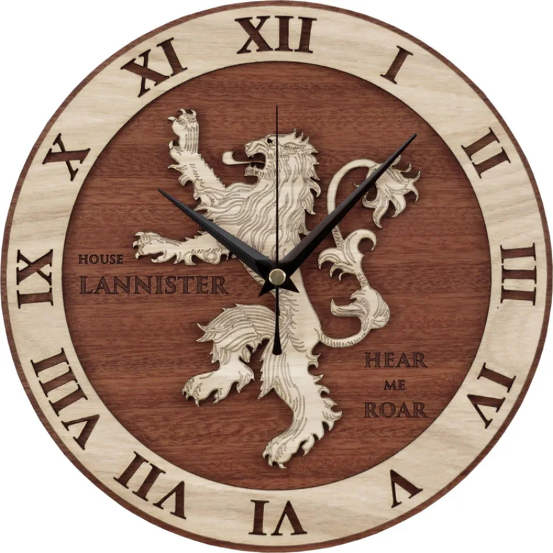

Meijswxj Silent Wall Clock Brown Hotel Lobby Bedroom Living Room Golden Lion Head Modern Simplicity Creative Wall Clock