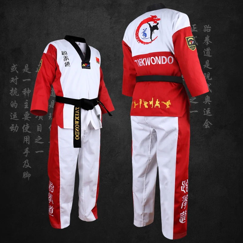 

Good Quality Red Black Tae Kwon Do Dobok Long-Sleeve Adult Martial Arts Taekwondo Uniform Sport Training Clothes Children