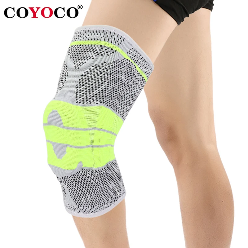 

COYOCO Silicon Pad Spring Support Knee Brace 1 Pcs Leg Arthritis Injury Gym Sleeve Knee Pad Warm Grey Green Meniscus Kneepad