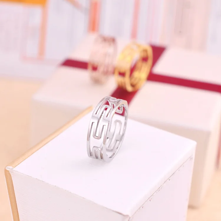 Fashion Jewelry Openwork Square Rose Gold Titanium Steel Ring love rings for women gift | Украшения и аксессуары