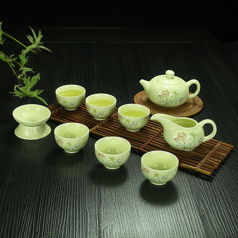 F02 Цзиндэчжэнь, Китай, Celadon, чайный сервиз, керамический фарфор, керамика, голубой и белый чай, чашка, чайный горшок, чайный набор кунг-фу - Цвет: F02
