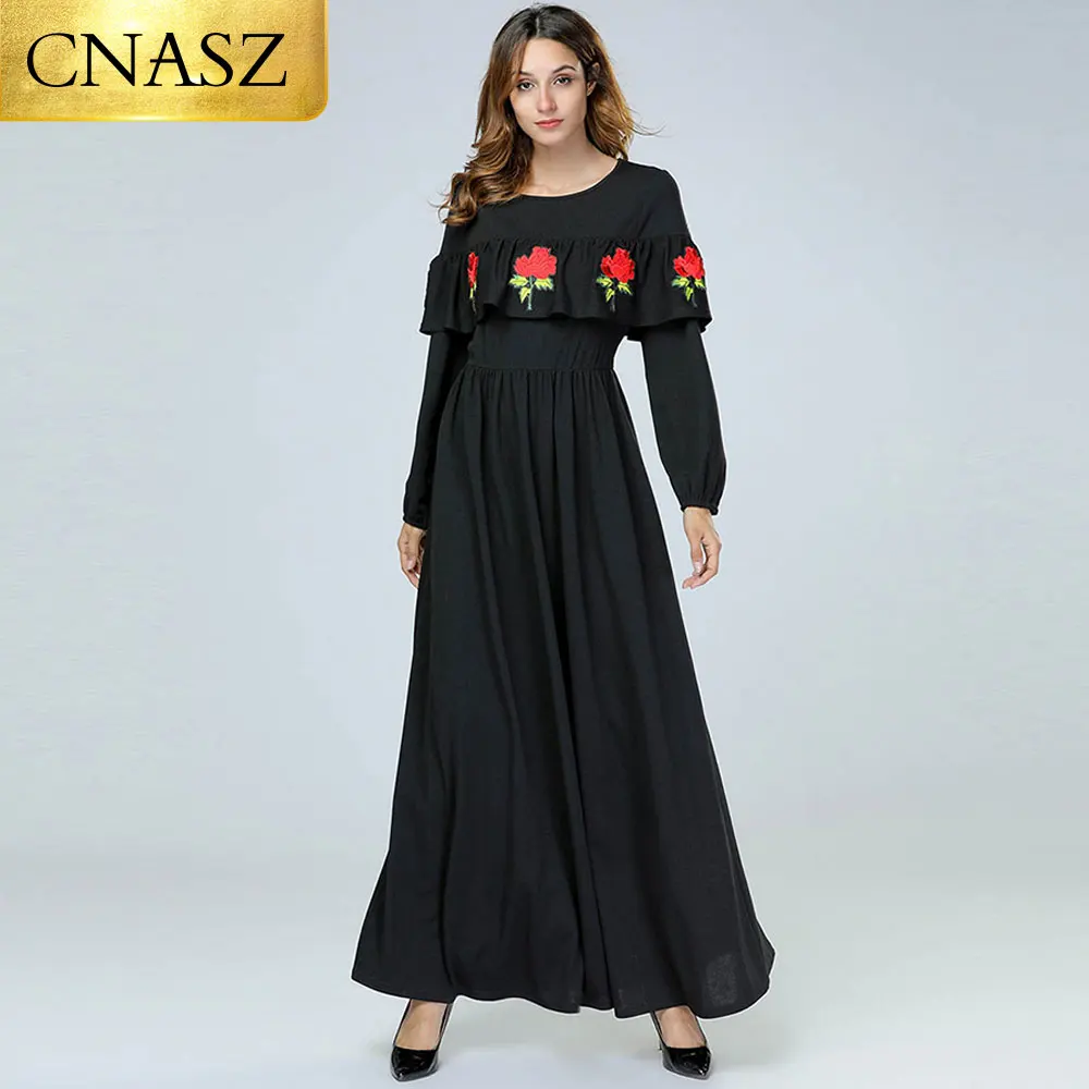2018 г. Кафтан UAE Abaya джинсовый хиджаб с вышивкой в Дубае мусульманское платье для