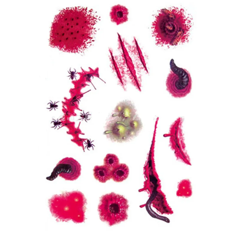 

New Listing Halloween bloody temporary tattoo stickers Scratch Swelling Borers 15X10CM