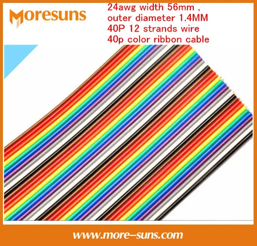 Бесплатная доставка Φ/EMS 50 м/лот высокое качество 24awg ширина 56 мм, внешний диаметр 1,4 мм 40P 12 нитей провода 40p Цветной ленточный кабель