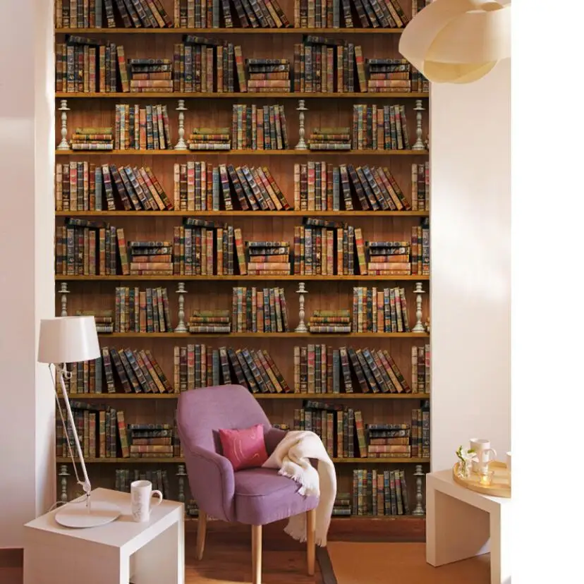 Винтажные 3d книги полка настенная бумага Креативные обои для гостиной рулон ПВХ