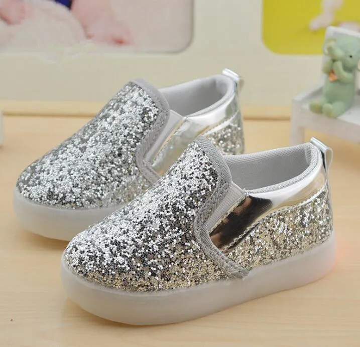 

New bling Sequins PU leather LED Light shoes kids Toddler baby Sports Boots Anti-Slip walker girl Sneakers Children shoes