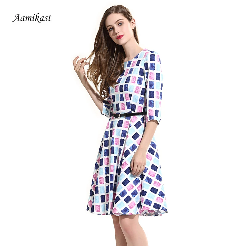 Женское офисное платье с круглым вырезом рукавом три четверти|fashion women dress|women