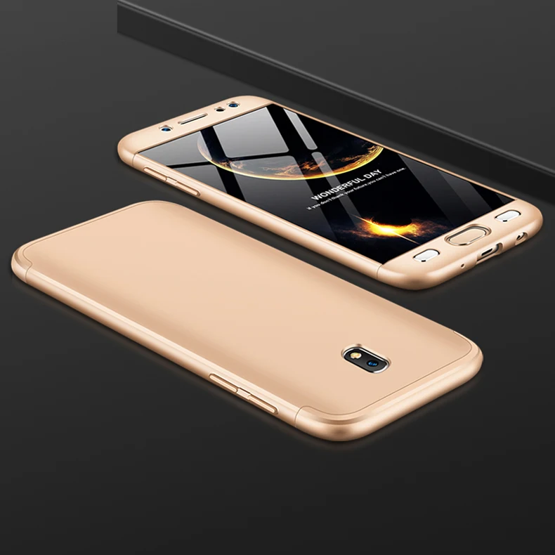 Gold 360 градусов Полная защита противоударный жесткий матовый чехол для Samsung Galaxy J3, J5, J7 года J330 J530 J730 SM-J730FM Версия ЕС - Цвет: Gold