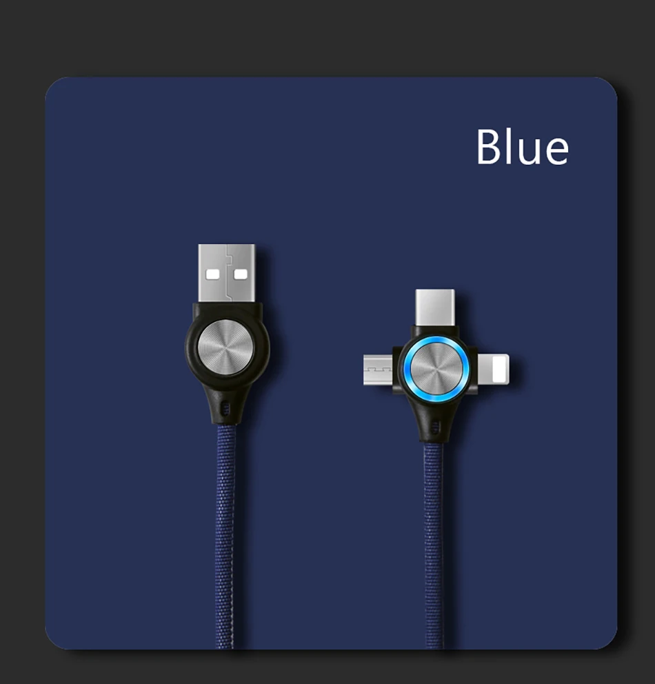 ACCEZZ 3 в 1 USB кабель светодиодный 3 А Быстрая зарядка зарядное устройство для iPhone samsung huawei Xiaomi 8 Pin Micro type C зарядный шнур провод для передачи данных