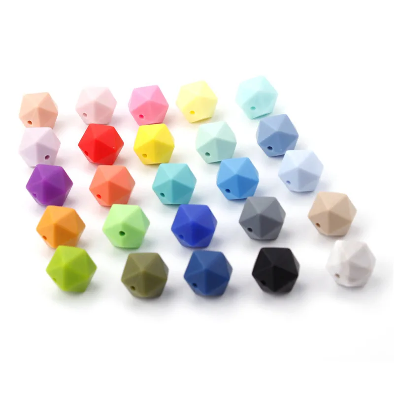 50pcs 14mm Silicone Icosahedron Teething Beads Bpa Free Baby Teether Necklace Bracelet Accessories Infant Nursing Pacifier Chain