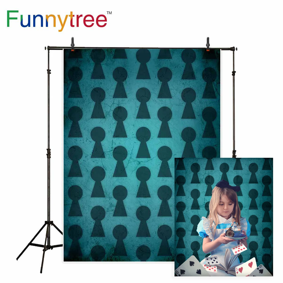 Фон Funnytree для фотостудии винтажная стена в стране чудес узор с отверстием ключей