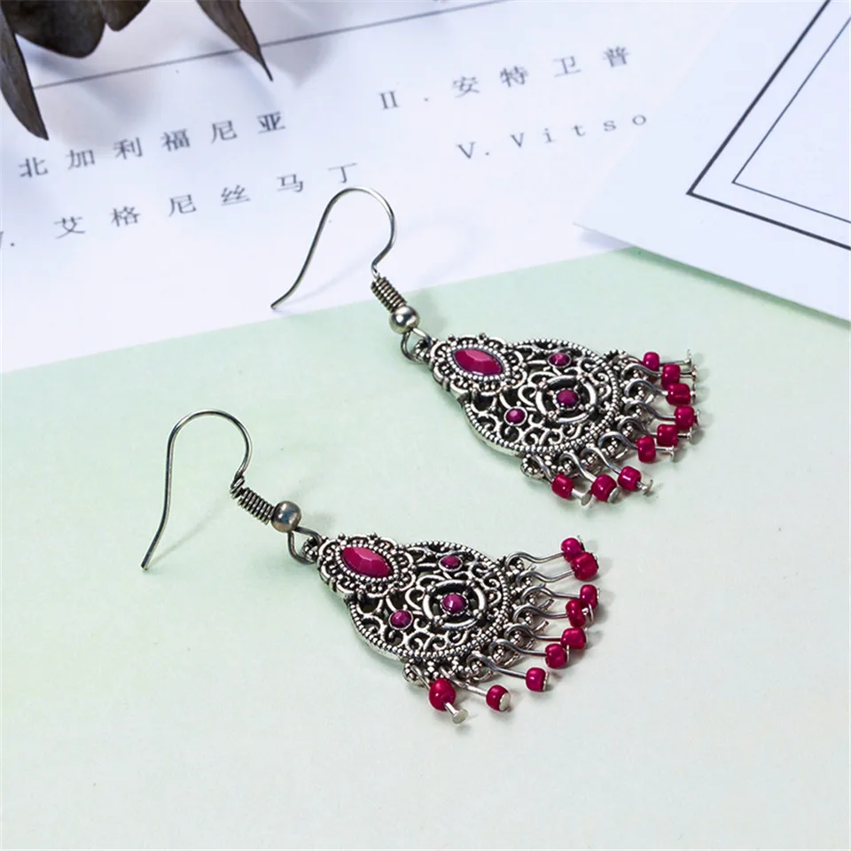 Женские акриловые Висячие Серьги Boho Длинные круглые висячие серьги красного