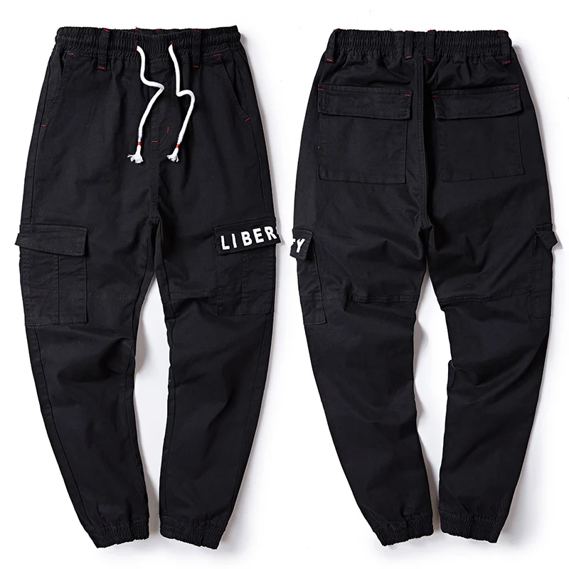 Большие размеры 6XL 7XL 8XL Мужские штаны с гарем карго модные штаны с буквенным принтом и эластичной резинкой на талии с большим карманом, мужские брюки - Цвет: Черный