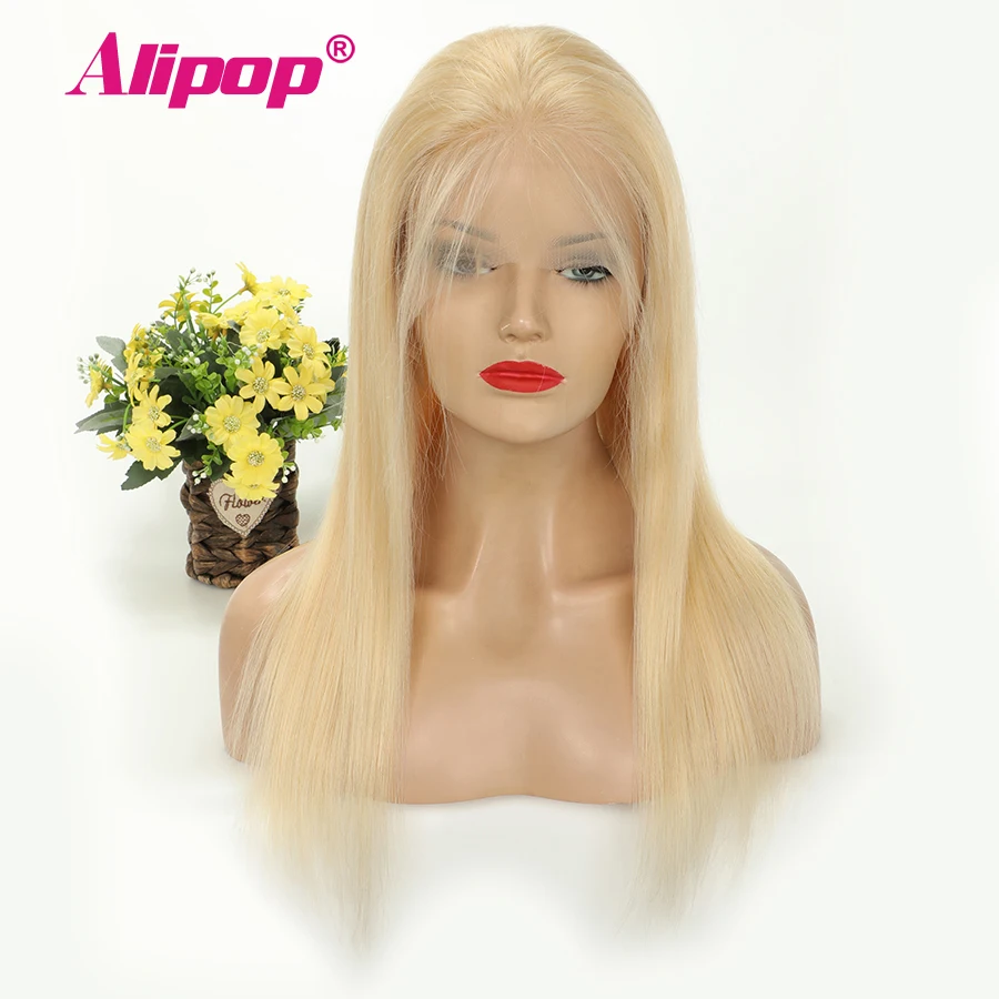 Alipop 613 цвет Glueless 13x4 человеческие волосы на кружеве парики с детскими волосами предварительно сорванные бразильские прямые светлые волосы не Реми