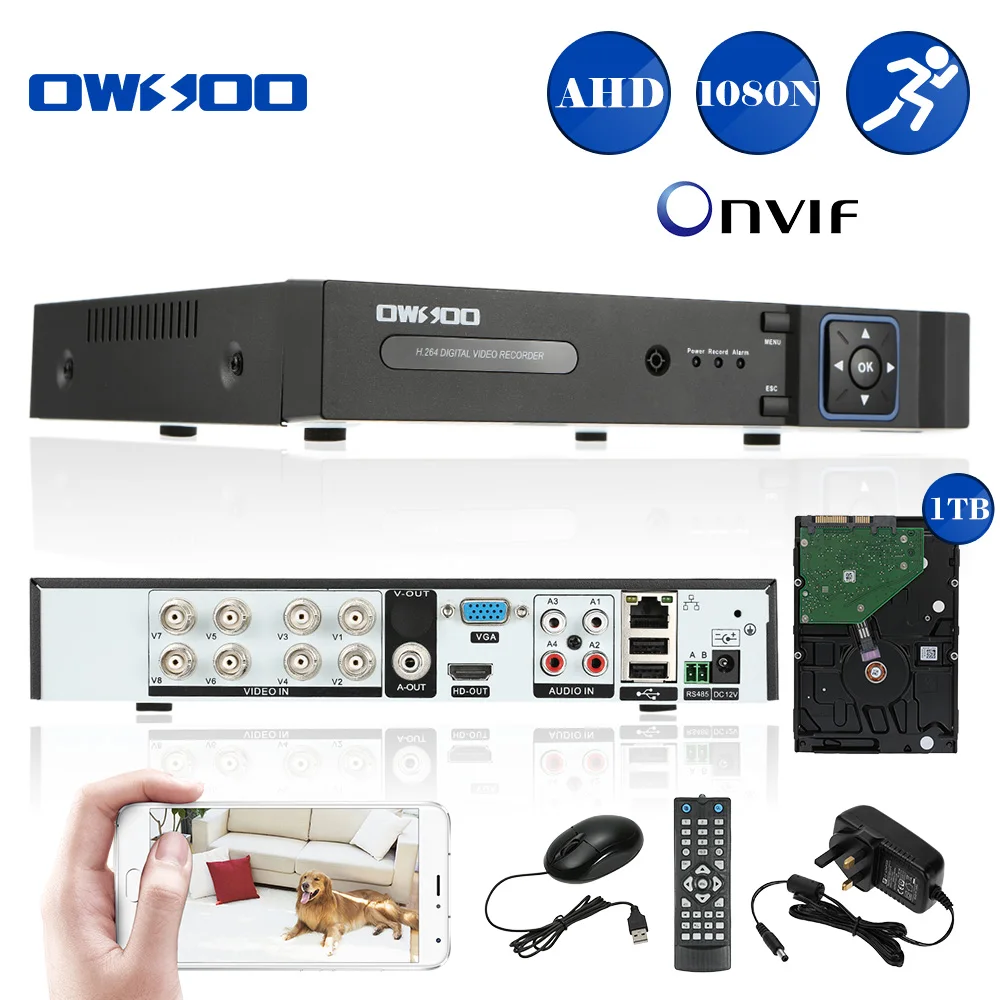 8-канальный Onvif 1080P NVR AHD DVR 5в1 охранный видео рекордер Система видеонаблюдения P2P Сетевая безопасность телефон контроль движения Обнаружение