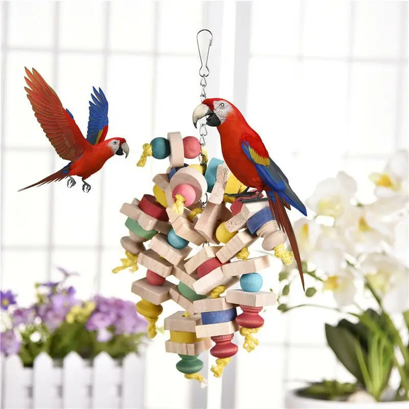 

Arrival Wood Colorful Parrot Toys Chew Toy Pet Bird Toys Hanging Swing Cage Toys For Parrots Pet Bird Random Color