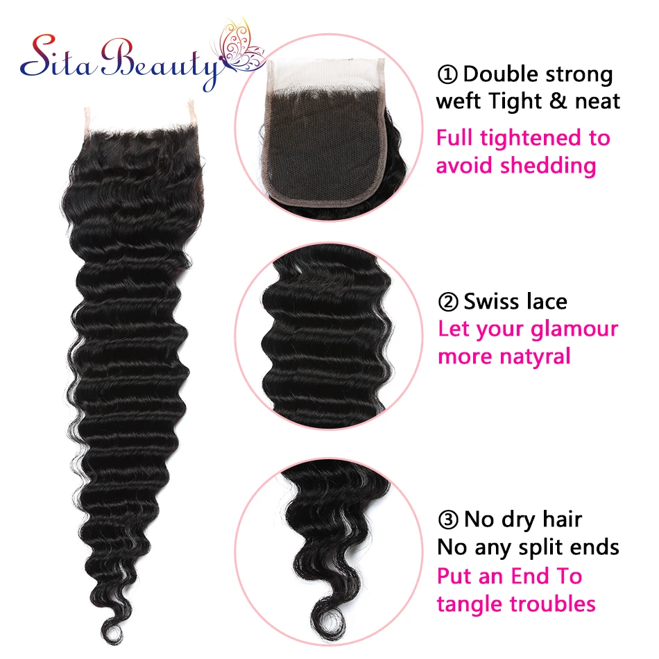 Волнистые пряди с закрытием перуанские волосы 8 28 дюймов Sita Beauty Remy человеческие