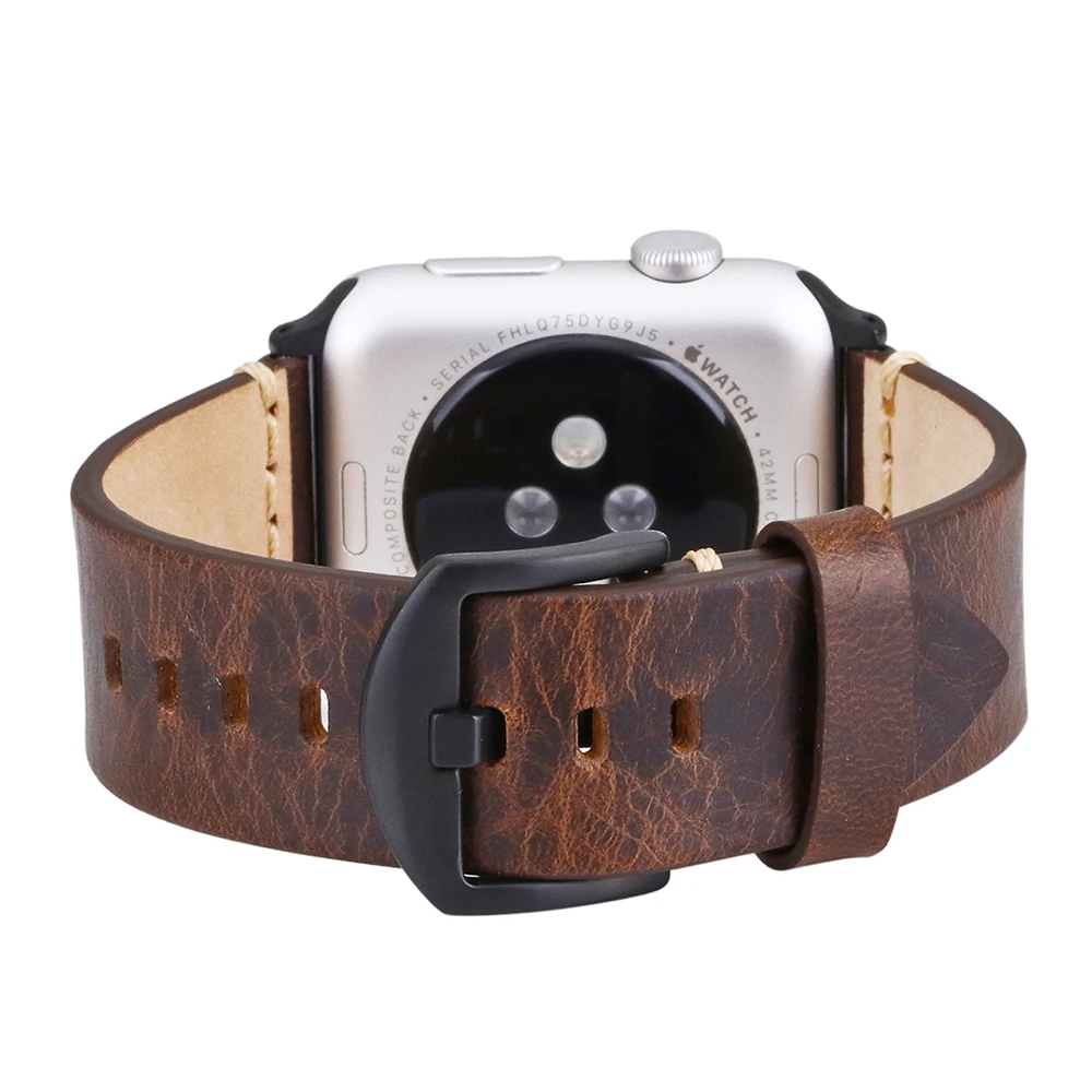 Ремешок для часов BEAFIRY 42 мм 44 с воском из натуральной кожи темно-коричневый Apple Watch