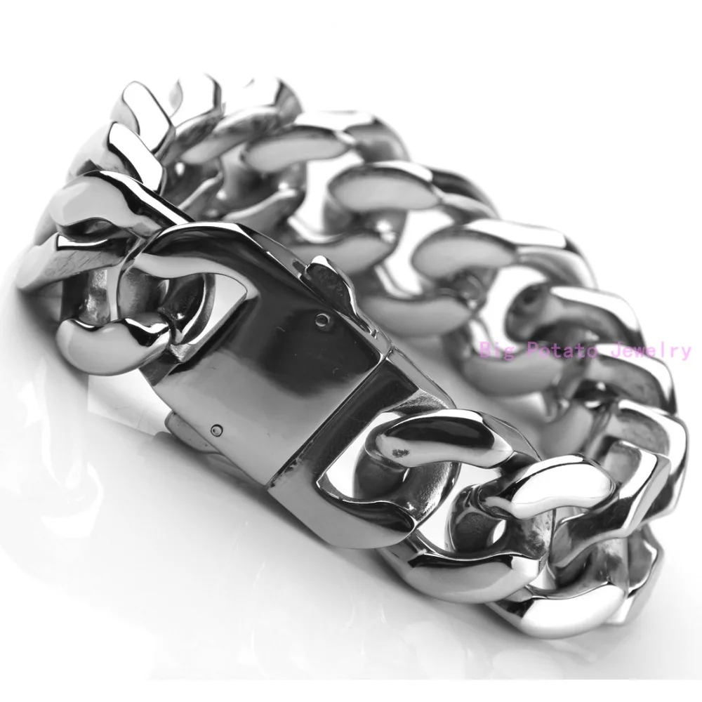 

20mm Mens Boys Chain 316L Stainless Steel Bracelet Polishing Silver Color Curb Cuban Link Personalize Gz Gift Jewelry