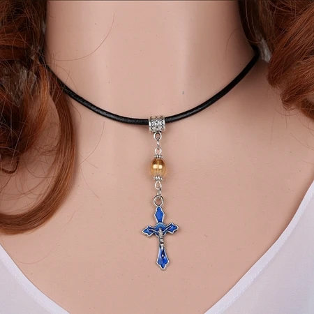 Винтажный серебряный с эмалью Костел Иисуса колье из бусин кожаное