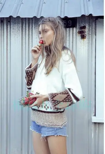 Женские свитера с капюшоном BOHO геометрическим узором длинным рукавом на осень и