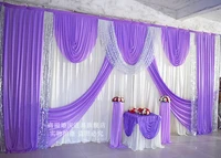 wedding backdrop purple color with beatiful swag stage curtain marriage decoration