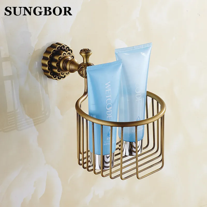 Двойные цветы серии резьба латунь Черный Круглый Ванная Комната Корзина