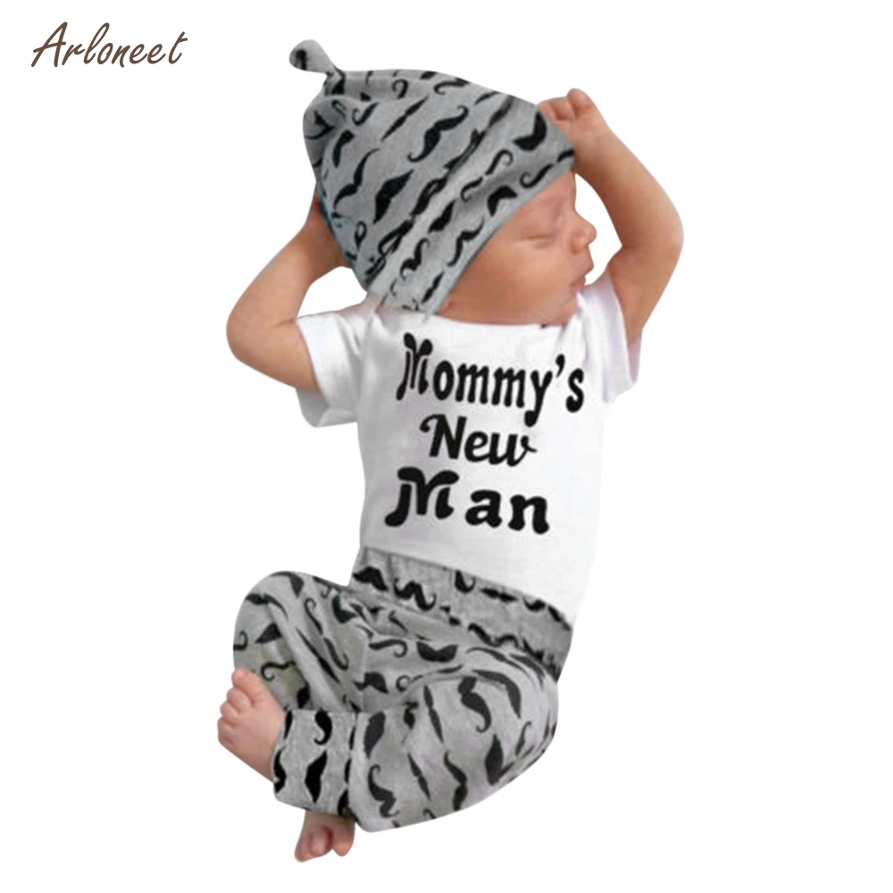 ARLONEET 3Pcs Newborn Baby Boy Romper Letter Tops + Beard Long Pants Hat Outfits Clothes QF27 2019 |