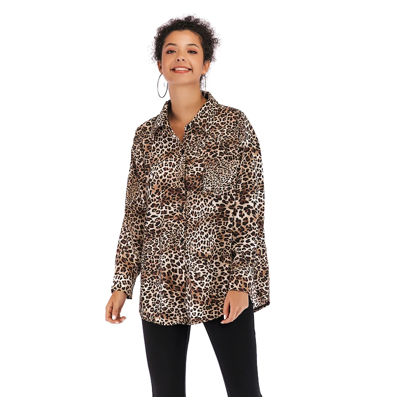 New Women Leopard Blouse Fashion turn down collar long sleeve Chiffon Feminina Clothing Plus Size Loose Blouses |