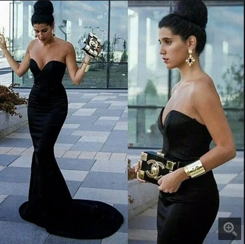 2017 новое поступление сексуальное черное атласное длинное платье Русалка