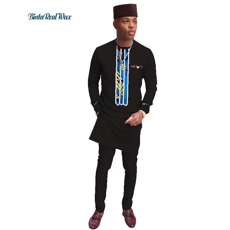 18 Новинка, Мужская одежда, длинный топ и штаны, комплекты, Африканский воск, принт, 2 штуки, штаны, Наборы для мужчин, традиционная одежда в африканском стиле, WY3279 - Цвет: 18