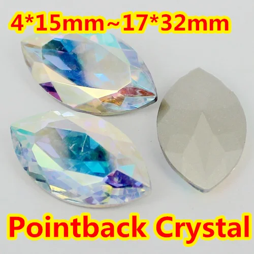 

Crystal AB Navette Shape Crystal Fancy Stone Point Back Glass Stone DIY Jewelry Accessory.5*10,7*15,9*18mm,13*27,4*15mm,17*32mm