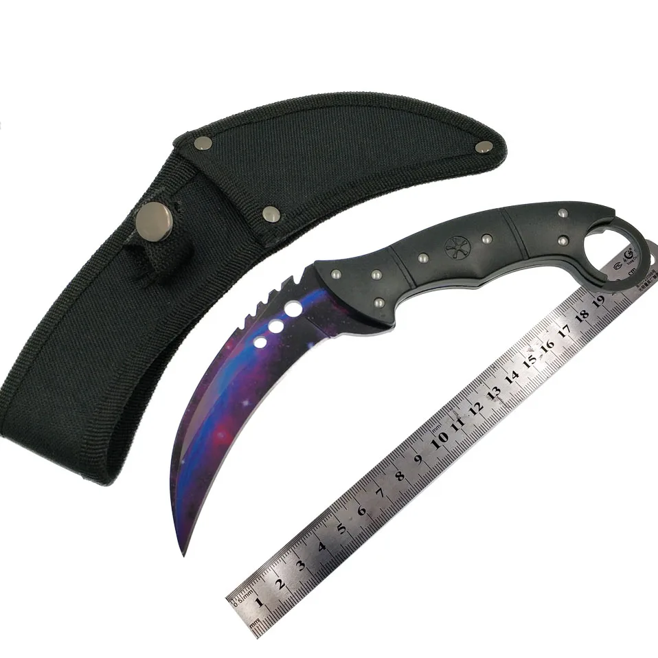 Black starry Swayboo doppler cs go karambit Походный нож, выцветает, счетчик ударов, черный мачете, тактический нож с фиксированным лезвием, инструмент для улицы - Цвет: Black starry