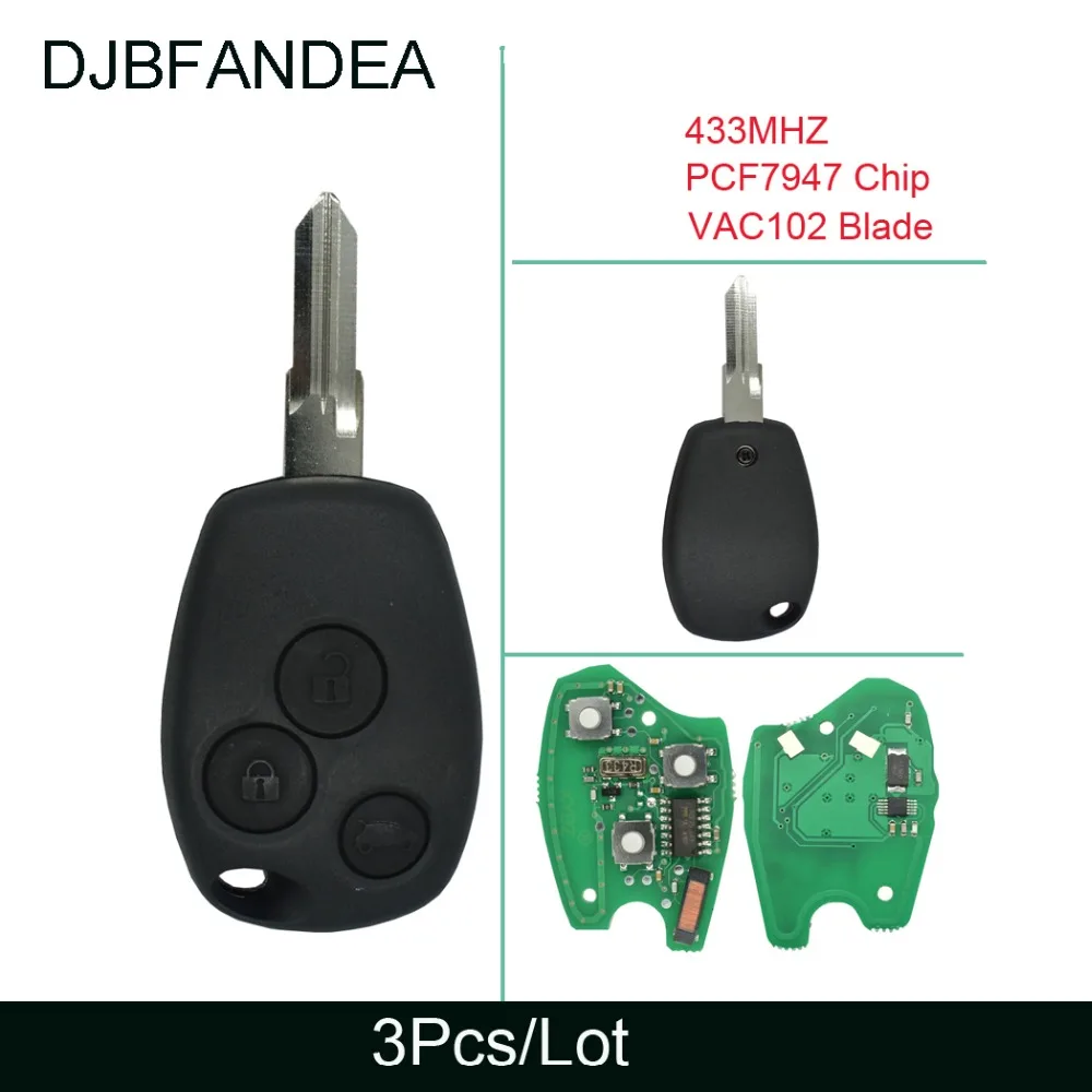 

DJBFANDEA 3 шт./лот Автомобильный Дистанционный ключ 433 МГц для Renault Megane Modus Clio Kangoo Logan Sandero Duster VAC102 PCF7947