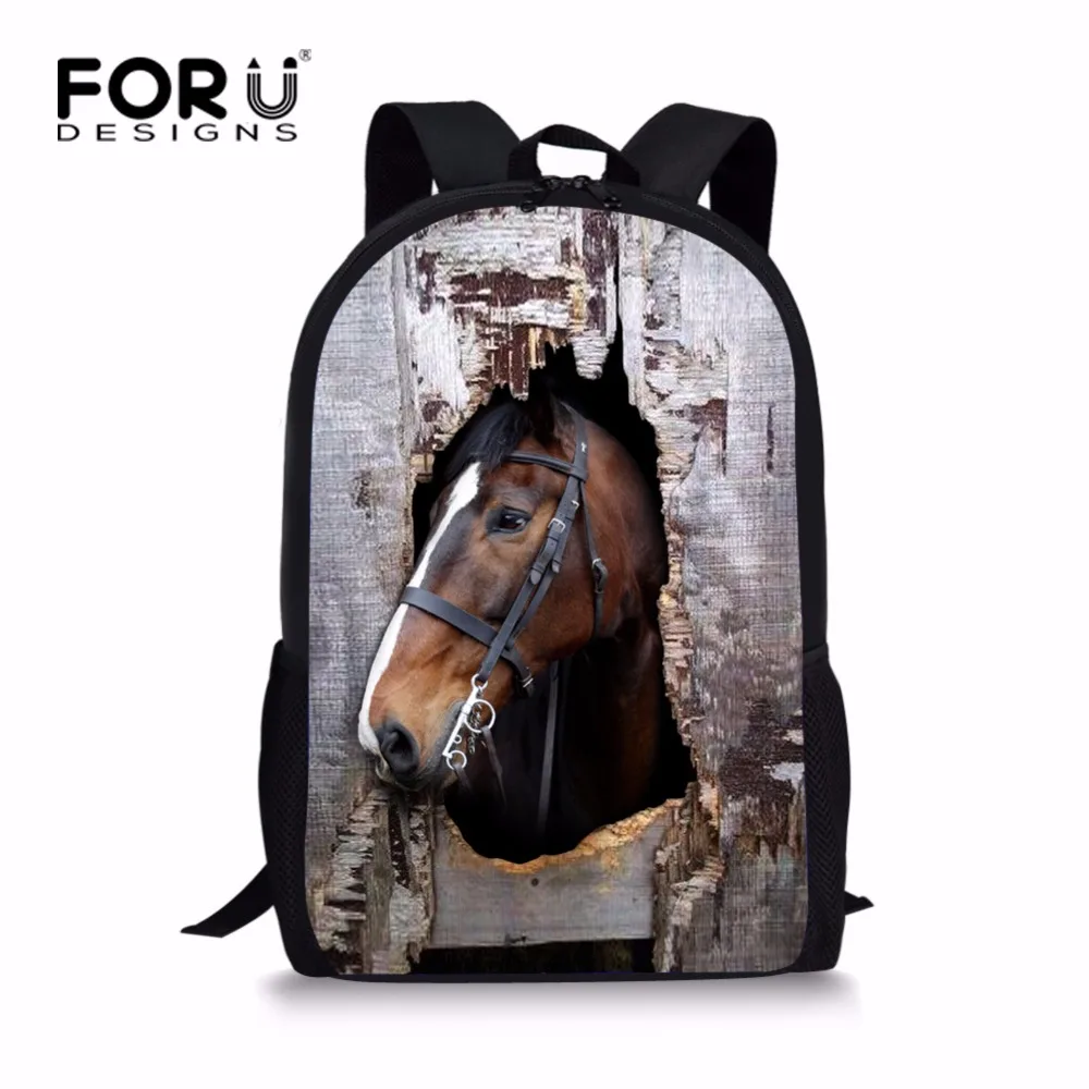 

FORUDESIGNS Cool Little Boys Girls Crazy Horse School Bag Brown Primary Kids Schoolbag Children Backbag Bookbag Sac a Dos