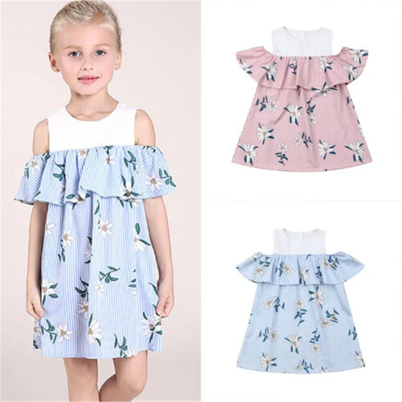 Платье с открытыми плечами для маленьких девочек новое модное летнее платье в