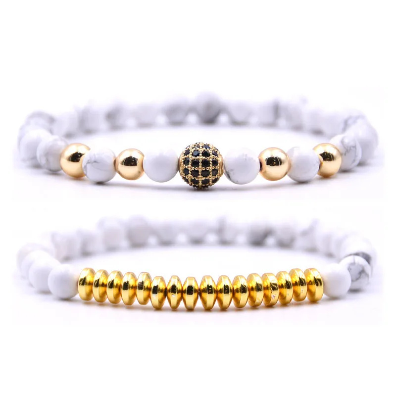 HONEYYIYI 2 шт./компл. 8 мм Micro Pave шарик из кубического диоксида циркония Подвески Браслет из натурального камня 6 мм бусины браслеты для женские Украшения, браслеты