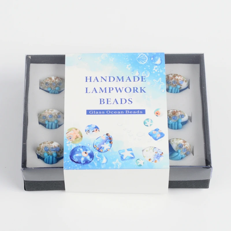 12pcs/box 19~20x11~12mm Royal Blue Ocean Series Style Romantic Exquisite Bead Flat Round Handmade Lampwork Beads Nice Gift | Украшения и