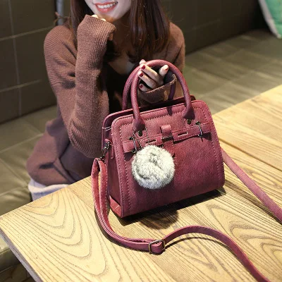 Claret red hair ball Новое поступление, женская сумка, подходящая ко всему, модная повседневная сумка через плечо и женские сумки-мессенджеры из искусственной кожи - Цвет: Claret red hair ball