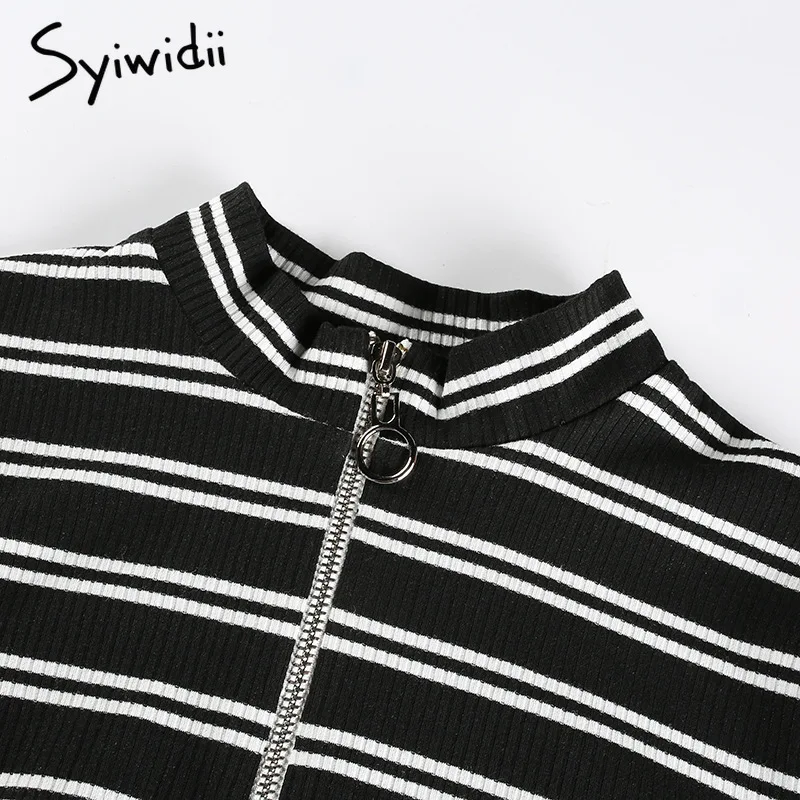 Crop Sweater Short Sweaters Fashion 2019 Women Black White Striped Long Sleeve Womens Zipper Turtleneck Plus Size S-XL | Женская одежда