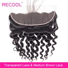 Прозрачная Кружевная Фронтальная застежка Recool 8-22 дюйма бразильская свободная глубокая кудрявая волна швейцарская кружевная Реми человеческие волосы HD кружевная фронтальная